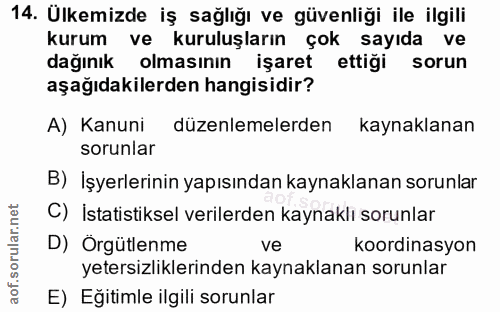 14. soru: Ülkemizde iş sağlığı ve güvenliği ile ilgili kurum ve kuruluşların çok sayıda ve dağınık olmasının İşaret ettiği soru…