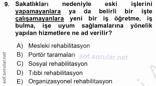 9. soru: Sakatlıkları nedeniyle eski işlerini yapamayanlara ya da belirli bir işte çalışamayanlara yeni bir iş öğretme, iş bul…