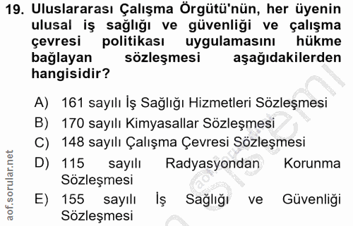 19. soru: Uluslararası Çalışma Örgütü'nün, her üyenin ulusal iş sağlığı ve güvenliği ve çalışma çevresi politikası uygulamasinı…