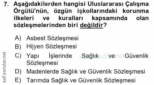 7. soru: Aşağıdakilerden hangisi Uluslararası Çalışma Örgütü'nün, özgün işkollarındaki korunma ilkeleri ve kuralları kapsamınd…