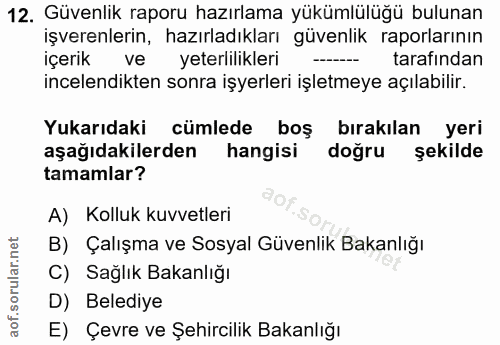 12. soru: Güvenlik raporu hazırlama yükümlülüğü bulunan işverenlerin, hazırladıkları güvenlik raporlarının içerik ve yeterlilik…