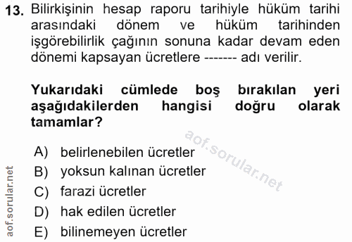 13. soru: Bilirkişinin hesap raporu tarihiyle hüküm tarihi arasındaki dönem ve hüküm tarihinden işgörebilirlik çağının sonuna k…