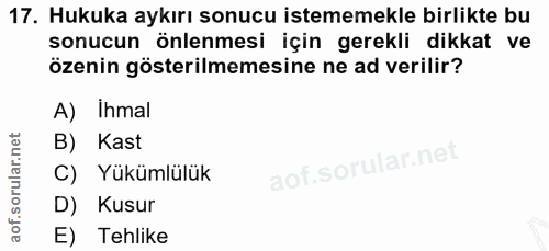17. soru: Hukuka aykırı sonucu istememekle birlikte bu sonucun önlenmesi için gerekli dikkat ve özenin gösterilmemesine ne ad v…