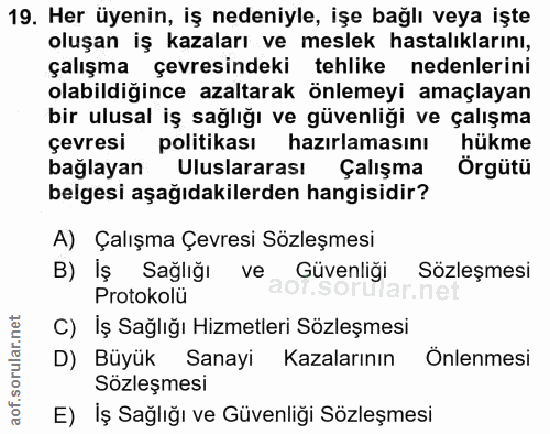 19. soru: Her üyenin, iş nedeniyle, işe bağlı veya işte oluşan iş kazaları ve meslek hastalıklarını, çalışma çevresindeki tehli…