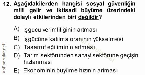 12. soru: Aşağıdakilerden hangisi sosyal güvenliğin milli gelir ve iktisadi büyüme üzerindeki dolaylı etkilerinden biri değildi…