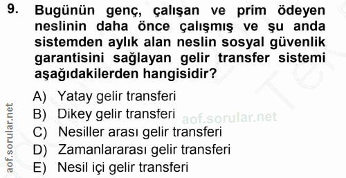 9. soru: Bugünün genç, çalışan ve prim ödeyen neslinin daha önce çalışmış ve șu anda sistemden aylık alan neslin sosyal güvenl…