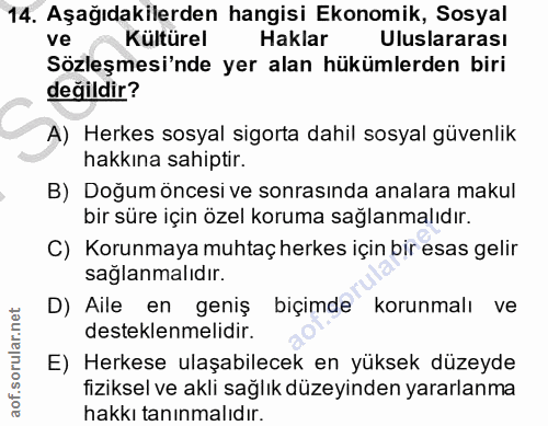 14. soru: Aşağıdakilerden hangisi Ekonomik, Sosyal ve Kültürel Haklar Uluslararası Sözleşmesi'nde yer alan hükümlerden biri değ…