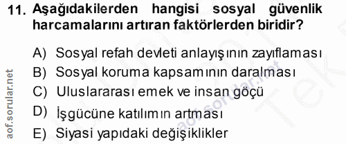 11. soru: Aşağıdakilerden hangisi sosyal güvenlik harcamalarını artıran faktörlerden biridir? A) Sosyal refah devleti anlayış ı…