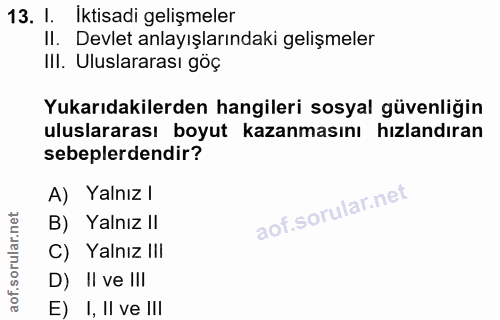 13. soru: I. Iktisadi gelişmeler II. Devlet anlayışlarındaki gelişmeler III. Uluslararası göç Yukarıdakilerden hangileri sosyal…