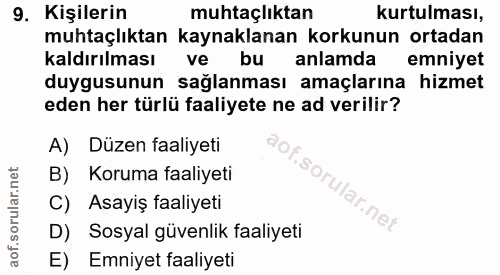 9. soru: Kişilerin muhtaçlıktan kurtulması, muhtaçlıktan kaynaklanan korkunun ortadan kaldırılması ve bu anlamda emniyet duygu…