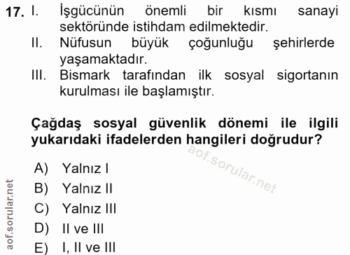 17. soru: I. İşgücünün önemli bir kısmı sanayi sektöründe istihdam edilmektedir. II. Nüfusun büyük çoğunluğu şehirlerde yaşamak…