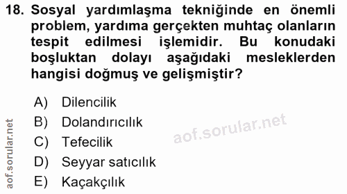18. soru: Sosyal yardımlaşma tekniğinde en önemli problem, yardıma gerçekten muhtaç olanların tespit edilmesi işlemidir. Bu kon…
