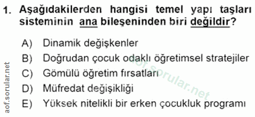 1. soru: Aşağıdakilerden hangisi temel yapı taşları sisteminin ana bileşeninden biri değildir? A) Dinamik değişkenler B) Doğru…
