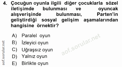 4. soru: Çocuğun oyunla ilgili diğer çocuklarla sözel iletişimde bulunması ve oyuncak alışverişinde bulunması, Paten'in gelişt…