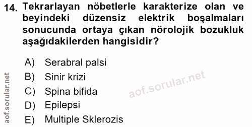 14. soru: Tekrarlayan nöbetlerle karakterize olan ve beyindeki düzensiz elektrik boşalmaları sonucunda ortaya çıkan nörolojik b…