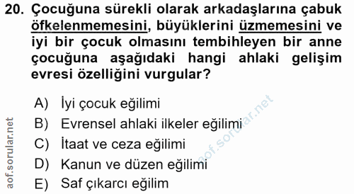 20. soru: Çocuğuna sürekli olarak arkadaşlarına çabuk öfkelenmemesini, büyüklerini üzmemesini ve iyi bir çocuk olmasını tembihl…