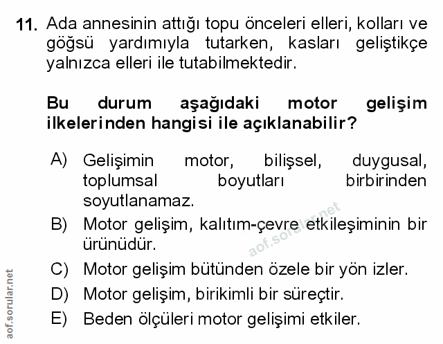 11. soru: Ada annesinin attığı topu önceleri elleri, kolları ve göğsü yardımıyla tutarken, kasları geliştikçe yalnızca ellerı i…