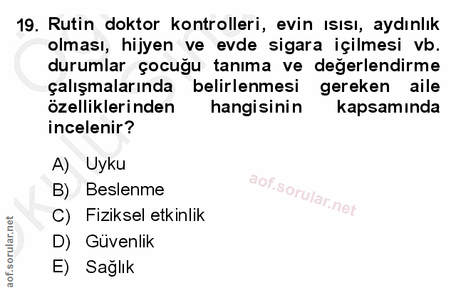 19. soru: Rutin doktor kontrolleri, evin ısısı, aydınlık olması, hijyen ve evde sigara içilmesi vb. durumlar çocuğu tanıma ve d…