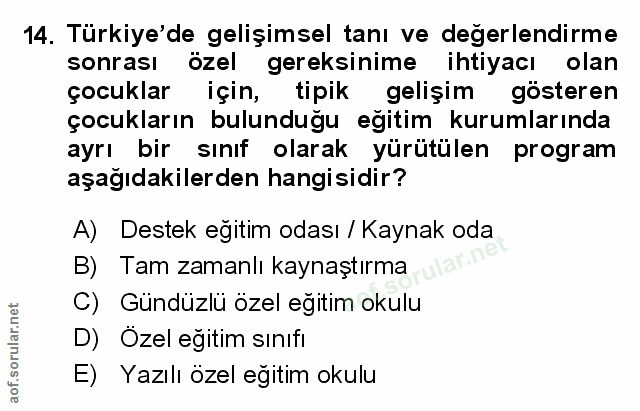 14. soru: Türkiye'de gelişimsel tanı ve değerlendirme sonrası özel gereksinime ihtiyacı olan çocuklar için, tipik gelişim göste…