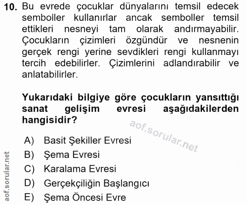 10. soru: Bu evrede çocuklar dünyalarını temsil edecek semboller kullanırlar ancak semboller temsil ettikleri nesneyi tam olara…