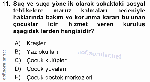 11. soru: Suç ve suça yönelik olarak sokaktaki sosyal tehlikelere maruz kalmaları nedeniyle haklarında bakım ve korunma kararı…