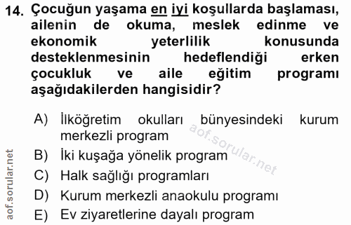 14. soru: Çocuğun yaşama en iyi koşullarda başlaması, ailenin de okuma, meslek edinme ve ekonomik yeterlilik konusunda destekle…