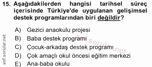 15. soru: Aşağıdakilerden hangisi tarihsel süreç içerisinde Türkiye'de uygulanan gelişimsel destek programlarından biri değildi…