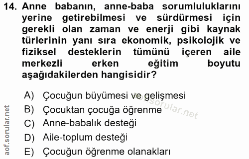 14. soru: Anne babanın, anne-baba sorumluluklarını yerine getirebilmesi ve sürdürmesi için gerekli olan zaman ve enerji gibi ka…