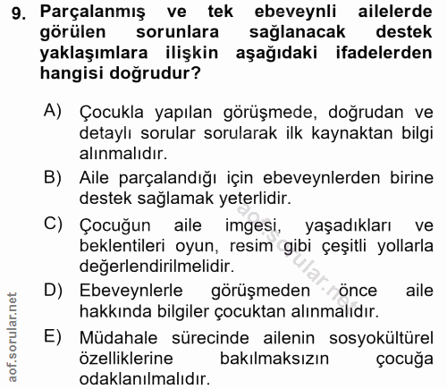 9. soru: Parçalanmış ve tek ebeveynli ailelerde görülen sorunlara sağlanacak destek yaklaşımlara ilişkin aşağıdaki ifadelerden…