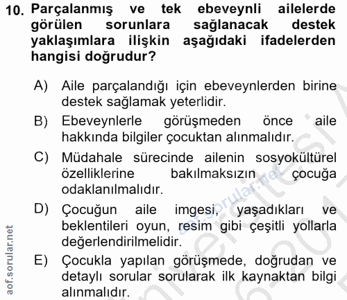 10. soru: Parçalanmış ve tek ebeveynli ailelerde görülen sorunlara sağlanacak destek yaklaşımlara ilişkin aşağıdaki ifadelerden…
