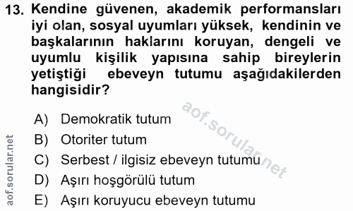 13. soru: Kendine güvenen, akademik performansları iyi olan, sosyal uyumları yüksek, kendinin ve başkalarının haklarını koruyan…