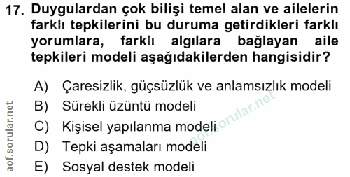 17. soru: Duygulardan çok bilişi temel alan ve ailelerin farklı tepkilerini bu duruma getirdikleri farklı yorumlara, farklı alg…
