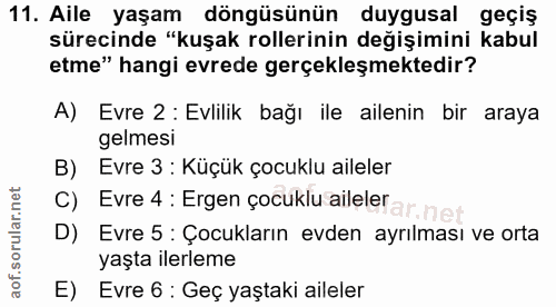 11. soru: Aile yaşam döngüsünün duygusal geçiş sürecinde "kuşak rollerinin değişimini kabul etme" hangi evrede gerçekleşmektedi…