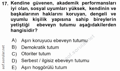 17. soru: Kendine güvenen, akademik performansları iyi olan, sosyal uyumları yüksek, kendinin ve başkalarının haklarını koruyan…
