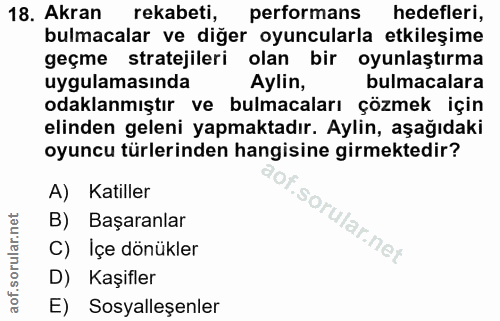 18. soru: Akran rekabeti, performans hedefleri, bulmacalar ve diğer oyuncularla etkileşime geçme stratejileri olan bir oyunlaşt…