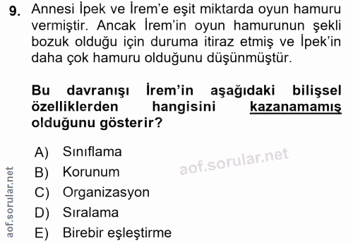 9. soru: Annesi İpek ve İrem'e eşit miktarda oyun hamuru vermiştir. Ancak İrem'in oyun hamurunun şekli bozuk olduğu için durum…