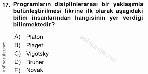 17. soru: Programların disiplinlerarası bir yaklaşımla bütünleştirilmesi fikrine ilk olarak aşağıdaki bilim insanlarından hangi…