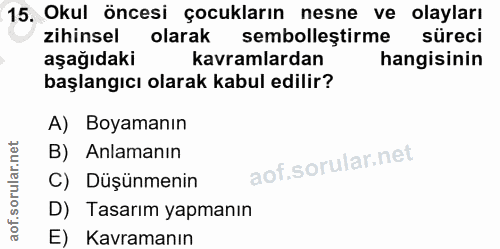 15. soru: Okul öncesi çocukların nesne ve olayları zihinsel olarak sembolleştirme süreci aşağıdaki kavramlardan hangisinin başl…