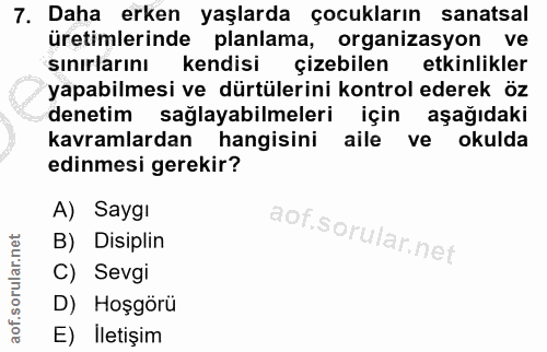 7. soru: Daha erken yaşlarda çocukların sanatsal üretimlerinde planlama, organizasyon ve sınırlarını kendisi çizebilen etkinli…