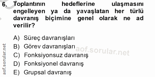 6. soru: Toplantının hedeflerine ulaşmasını engelleyen ya da yavaşlatan her türlü davranış biçimine genel olarak ne ad verilir…