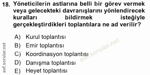 18. soru: Yöneticilerin astlarına belli bir görev vermek veya gelecekteki davranışlarını yönlendirecek kuralları bildirmek iste…