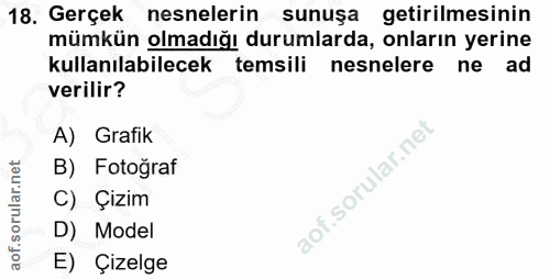 18. soru: Gerçek nesnelerin sunuşa • getirilmesinin mümkün olmadığı durumlarda, onların yerine kullanılabilecek temsili nesnele…