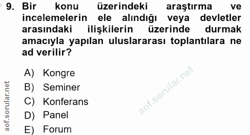 9. soru: Bir konu üzerindeki araştırma ve incelemelerin ele alındığı veya devletler arasındaki ilişkilerin üzerinde durmak ama…
