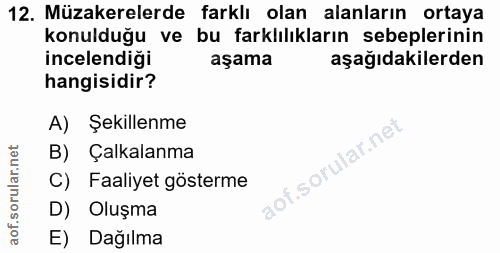 12. soru: Müzakerelerde farklı olan alanların ortaya konulduğu ve bu farklılıkların sebeplerinin incelendiği aşama aşağıdakiler…