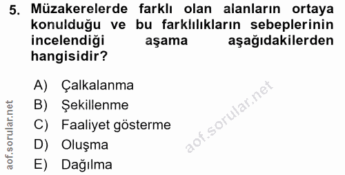5. soru: Müzakerelerde farklı olan alanların ortaya konulduğu ve bu farklılıkların sebeplerinin incelendiği aşama aşağıdakiler…