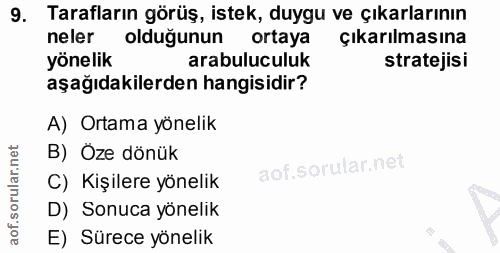 9. soru: Tarafların görüş, istek, duygu ve çıkarlarının neler olduğunun ortaya çıkarılmasına yönelik arabuluculuk stratejisi a…