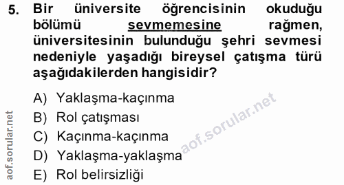 5. soru: Bir üniversite öğrencisinin okuduğu bölümü sevmemesine ragmen, üniversitesinin bulunduğu şehri sevmesi nedeniyle yaşa…