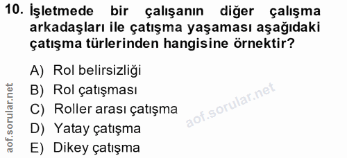 10. soru: İşletmede bir çalışanın diger çalışma arkadaşları ile çatışma yaşaması aşağıdaki çatışma türlerinden hangisine örnekt…