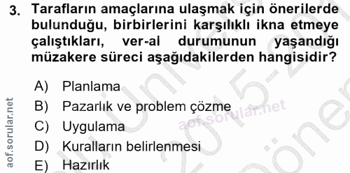 3. soru: 3. Tarafların amaçlarına ulaşmak için önerilerde bulunduğu, birbirlerini karşılıklı ikna etmeye çalıştıkları, ver-al…