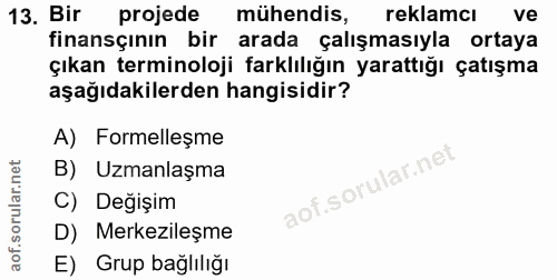13. soru: Bir projede mühendis, reklamcı ve finansçının bir arada çalışmasıyla ortaya çıkan terminoloji farklılığın yarattığı ç…